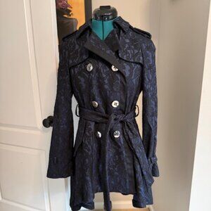 Gorgeous Black Lace with Blue Double-Breasted Jacket with Tie